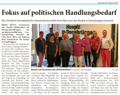 Bericht in den Niederrhein-Nachrichten Kleve/Goch vom 26.08.2023